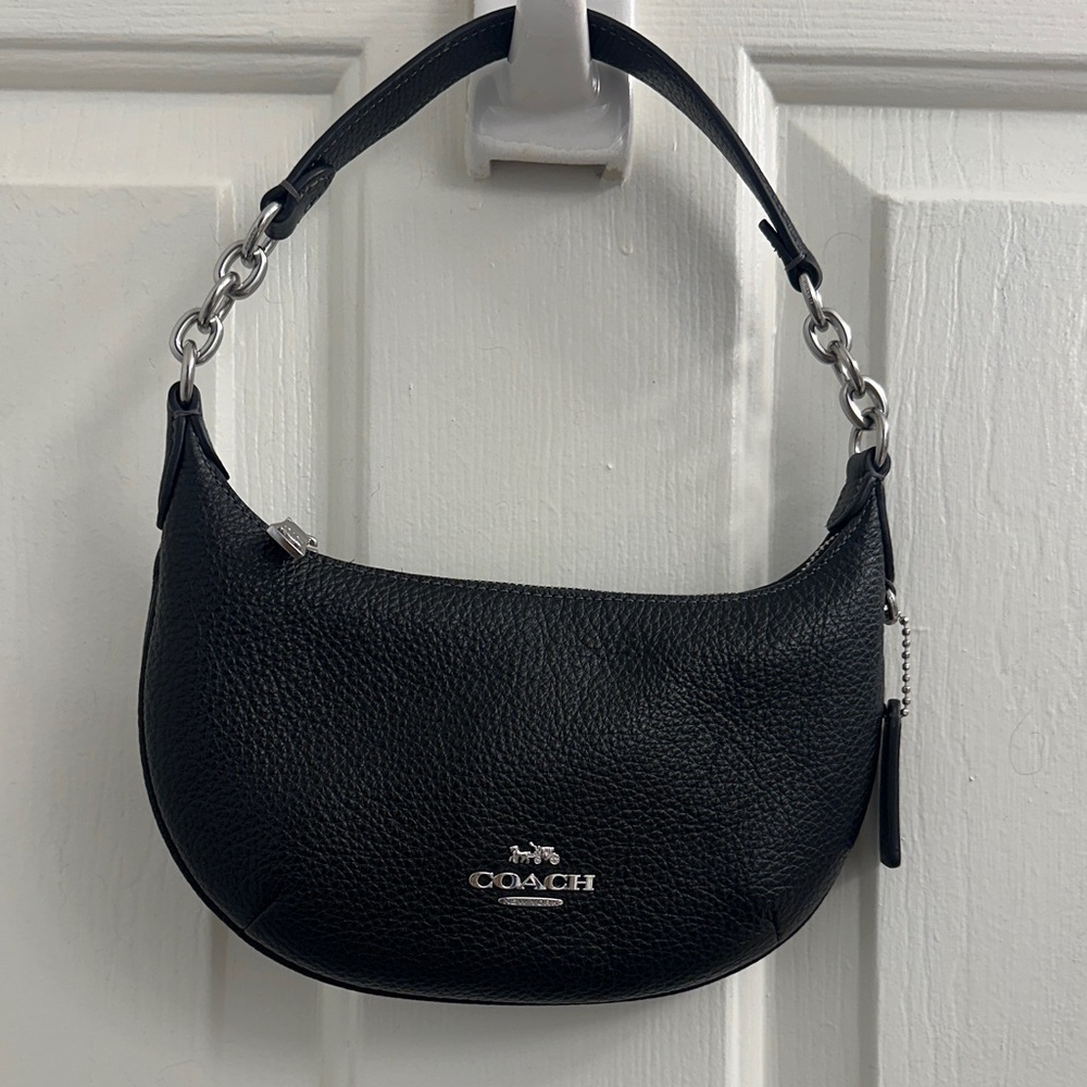 Coach Black Leather Shoulder Bag with Silver Accents